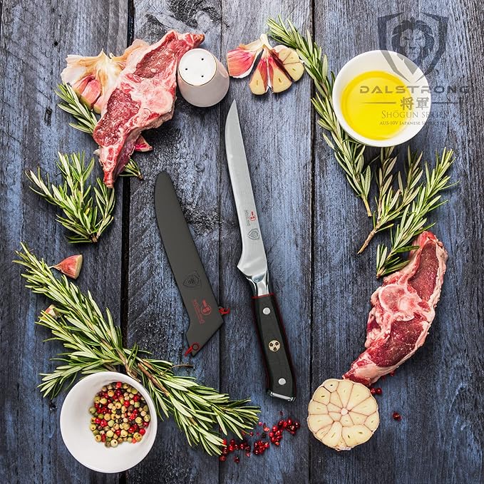 Dalstrong Boning Knife - 6 inch - Shogun Series ELITE - Damascus - AUS-10V Japanese Steel - Fillet Knife Gift - Carving, Boning, Trimming, Deboning - Black G10 Handle - Sheath Included