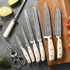 Knife Set, 14 Pieces Damascus Kitchen Knife Set with Block, ABS Ergonomic Handle for Chef Knife Set, Knife Sharpener and Kitchen Shears, Knife Block Set for Chopping, Slicing & Cutting