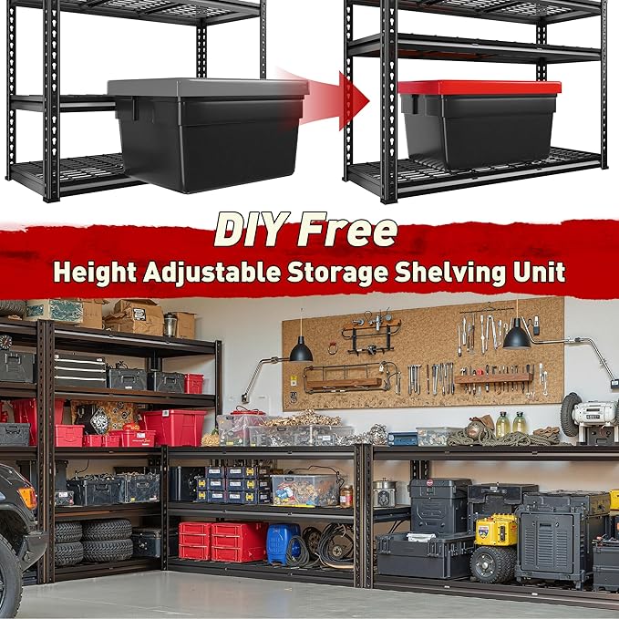 REIBII 48" W Garage Shelving 2800LBS Garage Storage Shelves Metal Shelves 5 Tier Adjustable Shelving Unit for Warehouse Basement Pantry 48.2" W X 17.8" D X 72.2" H