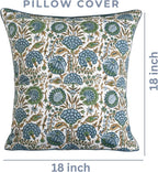 Ridhi Asparagus Green Print Cotton Throw Pillow Covers for Decorative Couch Pillows for Living Room, Chic Boho Cute Outdoor Thanksgiving Pillows Covers Gifts 18x18 Inches