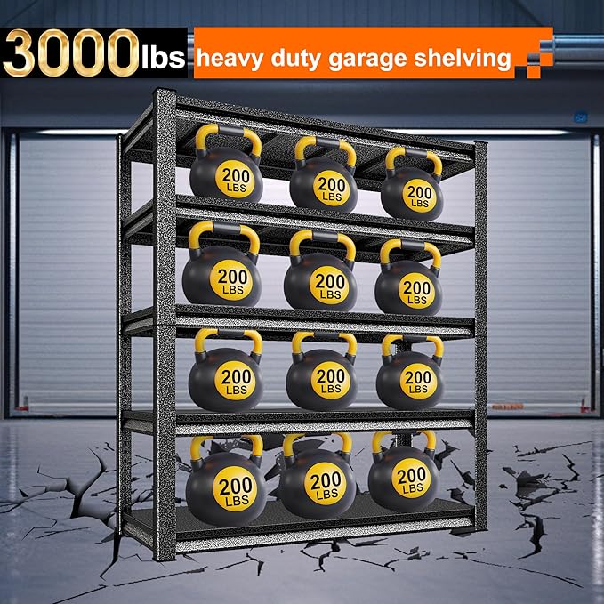 Garage Storage Shelves Heavy Duty, 48”W Garage Shelving and Storage Rack, 3000LBS Loads Shelving Units, Adjustable 5-Tier Metal Shelves for Garage, Warehouses, 48”W×24”D×78”H,Silver