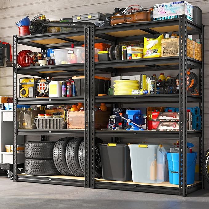 REIBII Storage Shelves 5 Tier Garage Shelving Heavy Duty Metal Shelving 2020LBS Adjustable Metal Shelf 59.8" H Pantry Shelf for Garage Pantry Closet Kitchen Basement 28" W x 12" D x 59.8" H, 2 Pack
