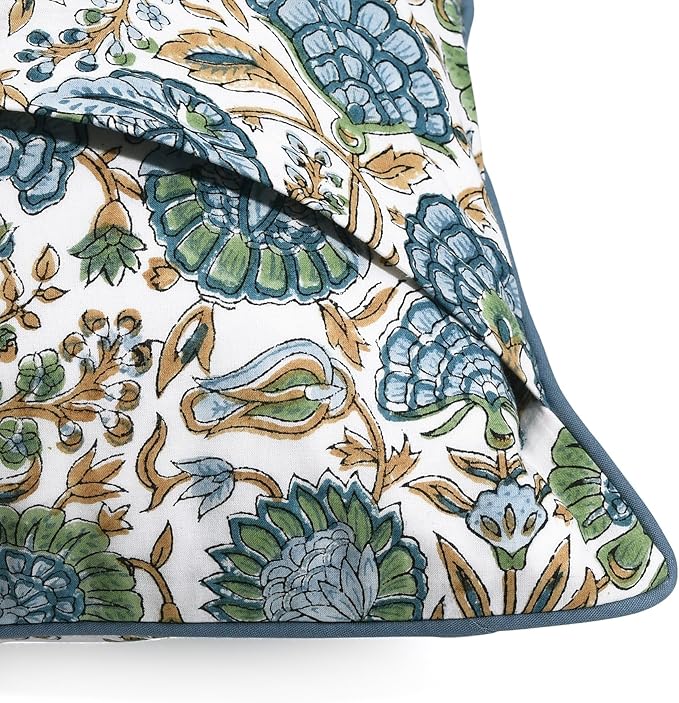 Ridhi Asparagus Green Print Cotton Throw Pillow Covers for Decorative Couch Pillows for Living Room, Chic Boho Cute Outdoor Thanksgiving Pillows Covers Gifts 18x18 Inches