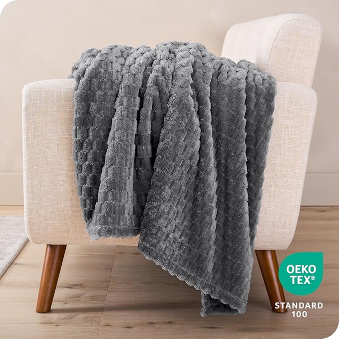 Bare Home Textured Fleece Blanket - Full/Queen - Ultra-Soft Lightweight for Bed, Sofa, and Couch - Luxury Microplush - Cozy Warm Blanket (Full/Queen, Waffle Grey)