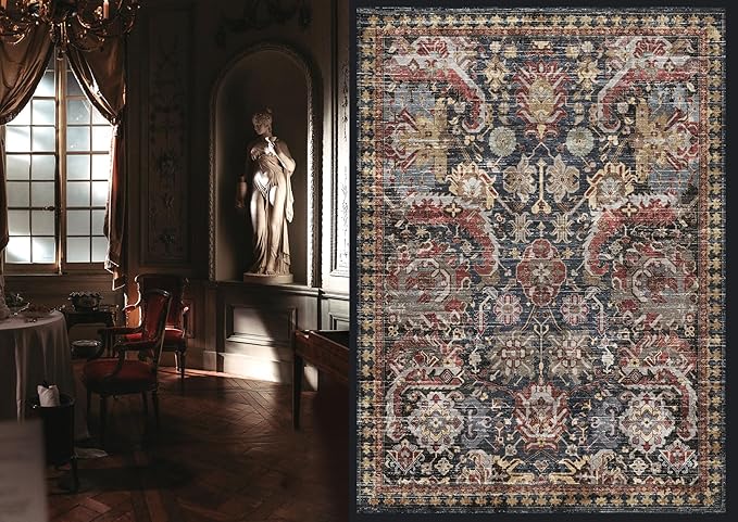 RUGSURE Washable Area Rugs - Perfect for Living Room, Bedroom, Kids Room, Nursery - Stain & Water Resistant Non-Slip, Pet & Child Friendly, Vintage Tribal Area Rugs (Rust, 6' x 9')