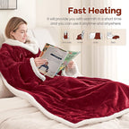 Heated Blanket Wearable Electric Blanket with Foot Pocket and Sleeves, Heating Throw Blanket, Electric Snuggle Blankets, 6 Heating Levels Setting & 4 Hours Auto Shut Off, Machine Washable (Long, Wine)