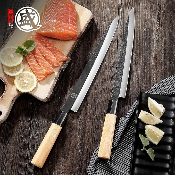 MITSUMOTO SAKARI 10 Inch Sashimi Knife, Single-Bevel Japanese Knife with Tungsten Alloy Steel, for Professional Sushi Cutting & Fish Filleting