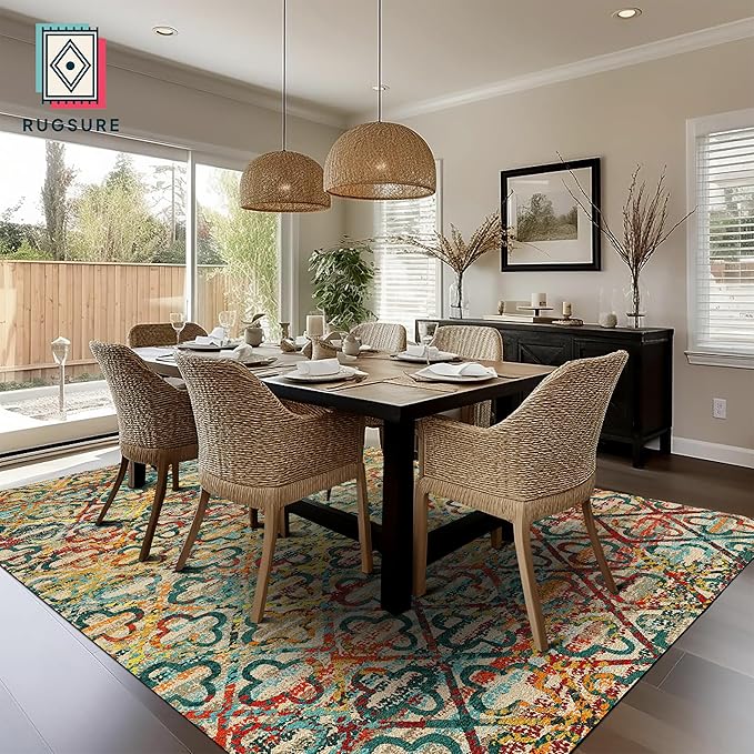RUGSURE Washable Area Rugs, 8' x 10' - 1/6 Thick - Stain & Water Resistant Non-Slip - Perfect Resistant Rug for Living Room, Bedroom, Nursery, Pet & Child Friendly, Vibrant Colors Rugs, Multicolor
