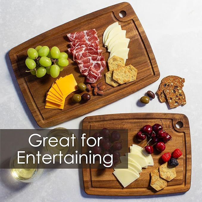 2-Piece Acacia Wood Cutting Board Set, Set of 2 Wooden Cutting Boards