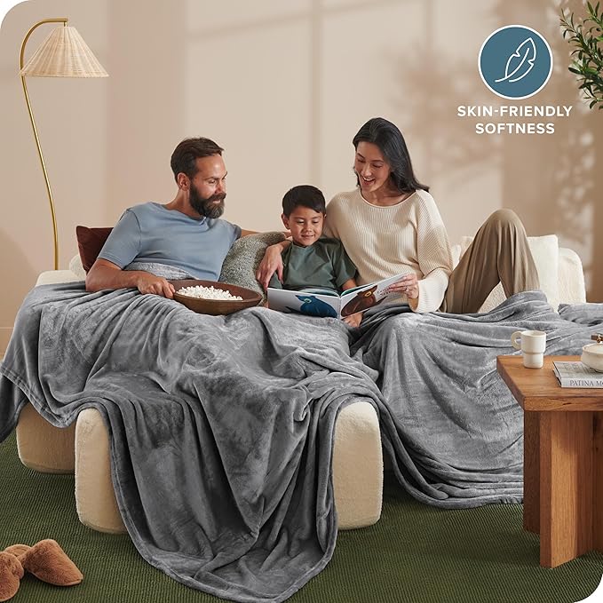 Bare Home Fleece Blanket - Giant Size - Ultra-Soft Lightweight for Bed, Sofa, and Couch - Luxury Microplush - Cozy Warm Blanket (Giant, Grey)