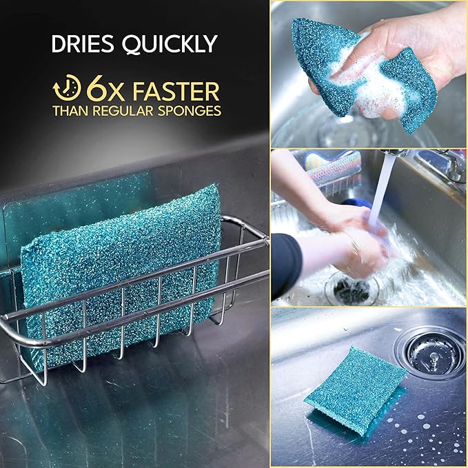 Dish Sponges for Kitchen (6 Pcs Pack) - Non Scratch Scrubbers for Cleaning Dishes - Reusable Dish Sponge Scrub Pads for Dishwashing & Washing - Household Scrubber Supplies & Tool for Pots, Pans, Sink