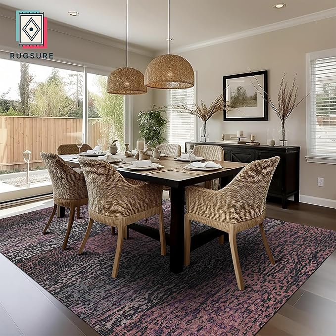 RUGSURE Washable Area Rug - 1/6 Thick - Stain & Water Resistant Non-Slip - Resistant Rug for Living Room, Bedroom, Nursery, Pet & Child Friendly, Vintage Charm Area Rugs (Burgundy, 5' x 7')