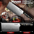 Huusk Damascus Cleaver Knife 7 inch, VG10 Butcher Knives for Meat Cutting, Kitchen Knives with Wood Handle for Chopper Vegetables, Hand Forged Chooping Knives, Birthday Dad Mom Gift