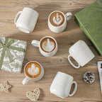 Hasense Coffee Mugs Set of 6, Ceramic Coffee Cups with Handle for Home Office, 12 Ounce Tea Cup for Coffee, Latte, Hot Cocoa, Dishwasher and Microwave Safe, Clay-Infused White