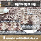 Vintage 5' x 7' Washable Area Rug - Stylish Indoor Rug for Living, Dining or Bedroom - Lightweight Carpet with Non-Slip Backing - Foldable for Easy Placement and Maintenance - Rust