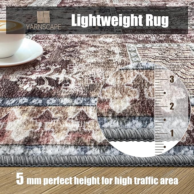 Vintage 3' x 5 ' Washable Area Rug - Stylish Indoor Rug for Living, Dining or Bedroom - Lightweight Carpet with Non-Slip Backing - Foldable for Easy Placement and Maintenance - Rust