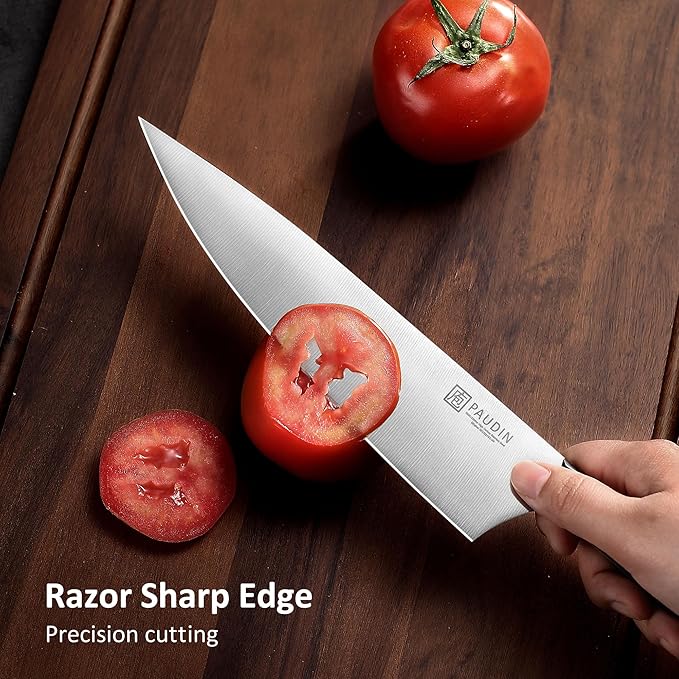 PAUDIN Knife Block Set, 15-Piece Knife Set with Block, High Carbon German Steel Kitchen Knife Set with Block and Sharpener, Sharp Knives Set for Kitchen, Precision Cutting with Ergonomic Handle