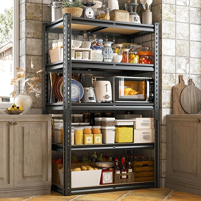 REIBII Storage Shelves 5 Tier Garage Shelving Heavy Duty Metal Shelving 2020LBS Adjustable Metal Shelf 59.8" H Pantry Shelf for Garage Pantry Closet Kitchen Basement 28" W x 12" D x 59.8" H, 2 Pack