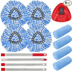 Matthew Spin Mop Replacement Kit - 4 Refill Heads, 30-58in Handle & Base Combo Set (Blue, 1-Tank System)