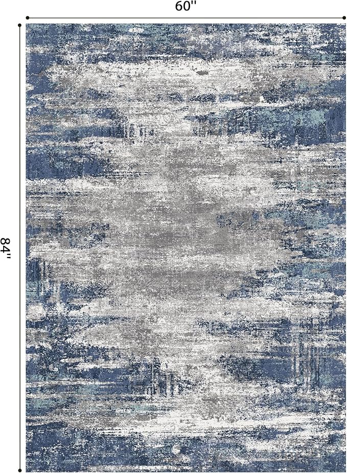 GENIMO 5x7 Area Rugs-Washable Area Rug Lightweight Low Pile, Non Slip Indoor Printed Modern Rug, Soft Pet Friendly Carpet for Living Room, Bedroom, Playroom, Blue Ivory