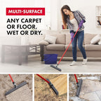 2-in-1 Silicone Rubber Broom Carpet Rake and Squeegee - Swivel Pet Hair Removal Broom with 1 Piece Long Handle - Slanted Side Bristles for Corners - Multipurpose Broom for Carpet, Hardwood Floor, Tile