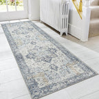 GENIMO Runner Rug 2x10, Machine Washable Vintage Runner Carpet, Non Slip Hallway Rug, Low Pile Lightweight Rugs for Entryway, Hallway, Kitchen and Corridor, Blue