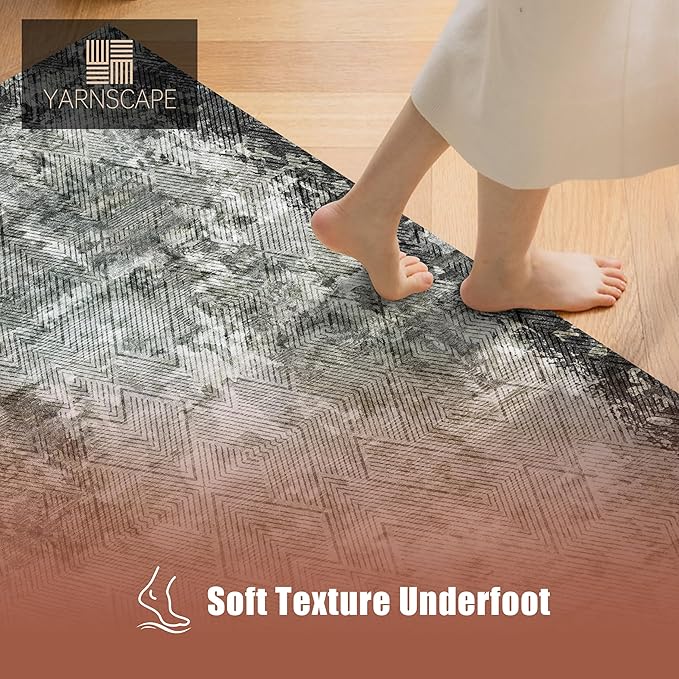 2'6'' x 8' Washable Area Rug - Low Pile Soft Vintage Indoor Rug for Living, Dining or Bedroom - Lightweight Carpet with Non-Slip Backing - Foldable for Easy Placement, Blackish