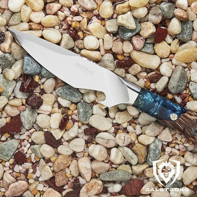 Dalstrong BBQ Piranha Knife - 6 inch - Valhalla Series - 9CR18MOV HC Steel - Celestial Resin & Wood Handle Gift Knife - Built-in Bottle Opener - Meat Cutting, Carving, Bone, Trimming - Leather Sheath