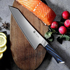 FINTISO 8 Inch Chef Knife, High-End Kitchen Knife with G10 Handle, Ultra Sharp 5 Layer 10Cr15CoMoV Japanese Stainless Steel Professional Cooking Knife, Cutting Knife for Home and Kitchen