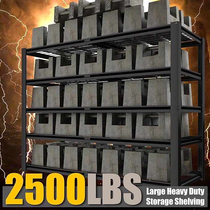 PrimeZone Heavy Duty Storage Shelves - 48" W X 18" D X 72" H Adjustable Garage Wire Shelving Unit, 5 Tier Industrial Metal Shelf Standing Utility Rack for Warehouse, Pantry, Basement, Black