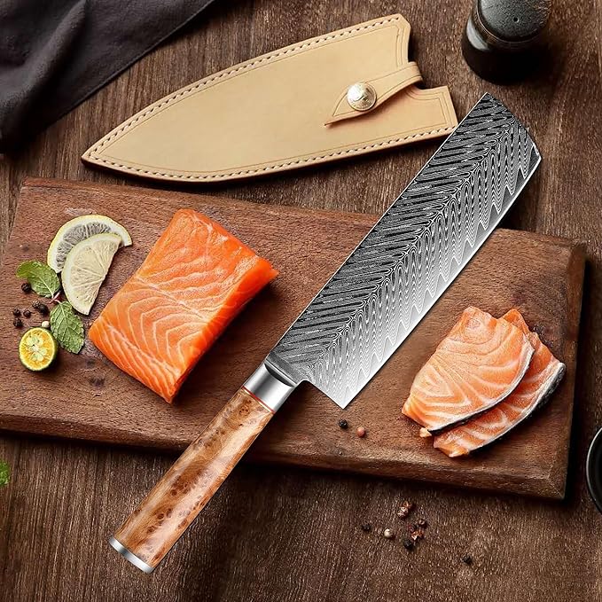 Kitory Damascus Nakiri Knife, 7" Ultra Sharp Kitchen knife - High Carbon 73-Layer 10Cr15CoMoV Stainless Steel - with White Shadow Wood Handle, for Kitchen and Restaurant, 2025 Gift