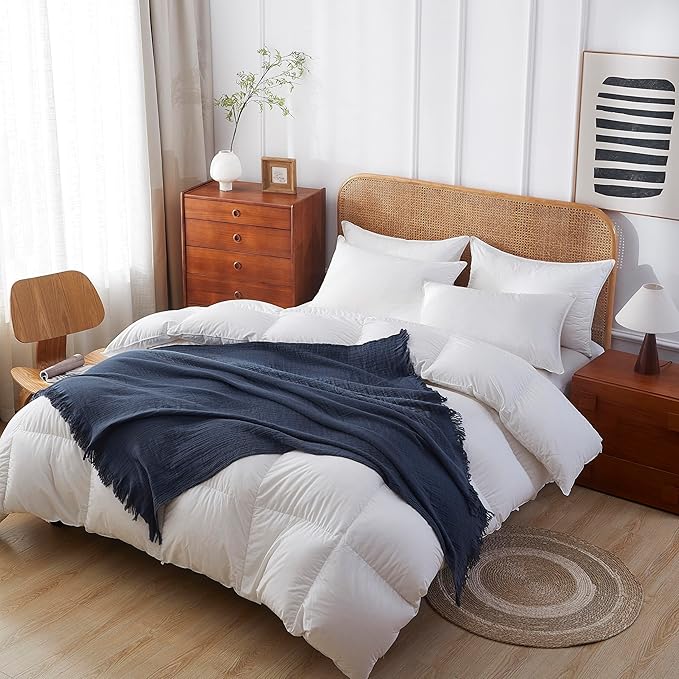 100% Cotton Muslin Throw Blanket for Bed, Couch, Small, Decorative, Soft, Pre-Washed, Breathable and Lightweight Gauze Blanket with Tassels, Suitable for All Seasons, Navy, 50"x60"