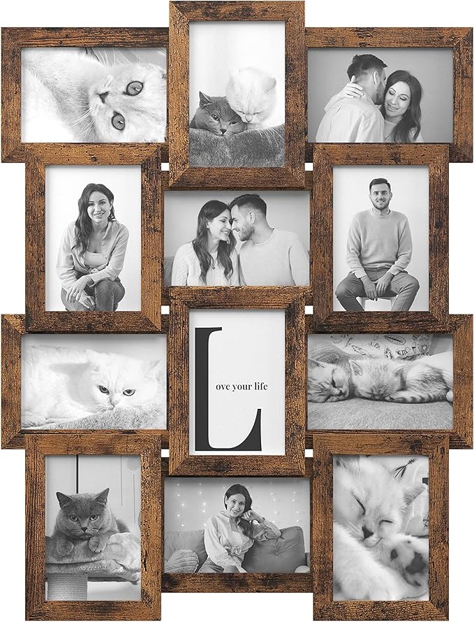 SONGMICS Collage Picture Frames, 4x6 for Wall Decor Set of 12, Multi Family Photo for Gallery Decor, Hanging Display, Assembly Required, Rustic Brown