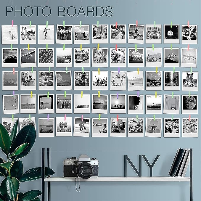 20 Pack Mini Self Adhesive Clips for Pictures - Mixed Colors Wood Clip Photo Holders for Wall, Poster Hanger, Photo Cards Hanging Display Board & Picture Boards, Artwork Photos Holders Card Room Decor