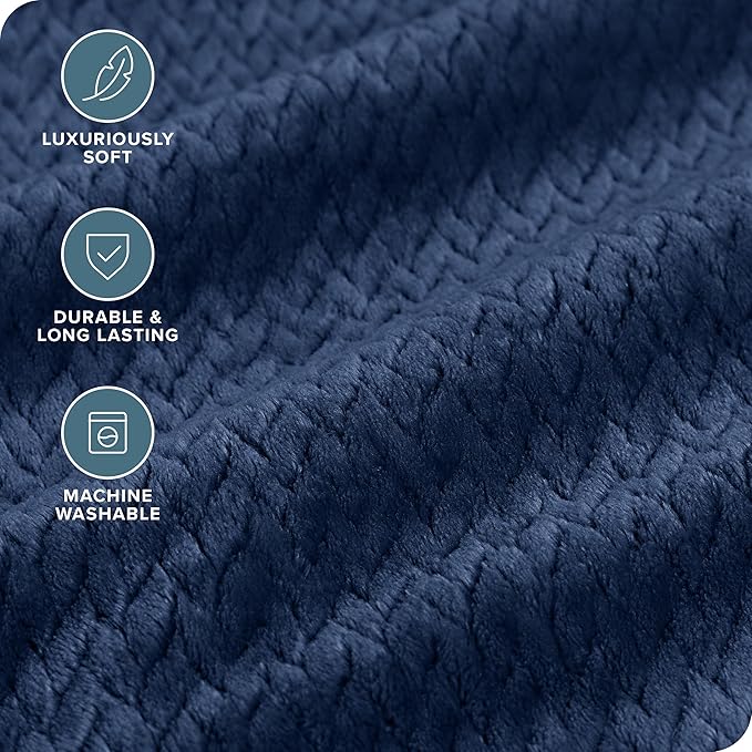 Bare Home Textured Fleece Blanket - Twin/Twin Extra Long - Ultra-Soft Lightweight for Bed, Sofa, and Couch - Luxury Microplush - Cozy Warm Blanket (Twin/Twin XL, Chevron Dark Blue)