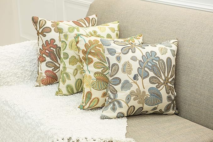 Mika Home Set of 2 Jacquard Tropical Leaf Pattern Throw Pillow Covers Decorative Pillowcase 22X22 Inches,Coral Cream