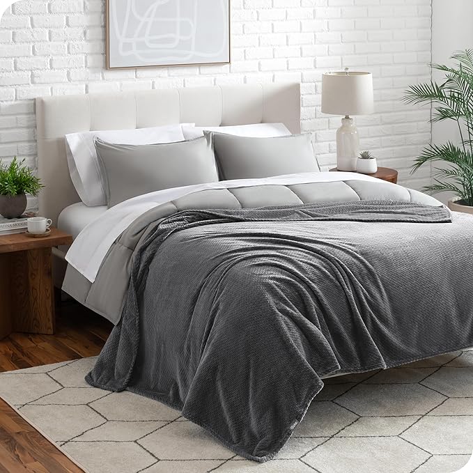 Bare Home Textured Fleece Blanket - Twin/Twin Extra Long - Ultra-Soft Lightweight for Bed, Sofa, and Couch - Luxury Microplush - Cozy Warm Blanket (Twin/Twin XL, Chevron Grey)