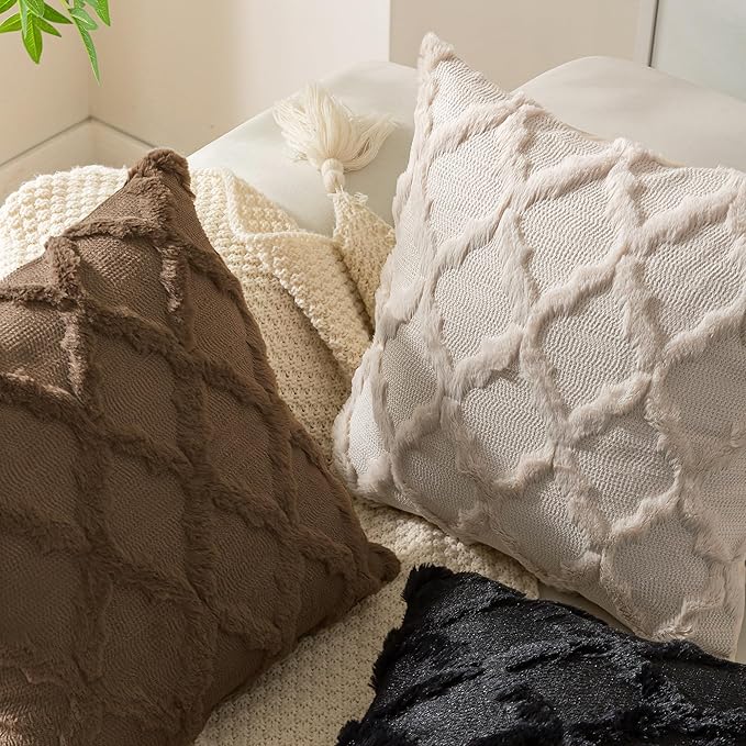 Set of 2 Soft Moroccan Throw Pillow Covers 12x20 Inch Plush Boho Decorative Pillow Cover Accent Cushion Case for Couch Sofa Bed, Deep Brown