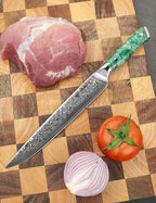 Carving Knife - 9 inch Kitchen Meat Cutting Slicing Knife- Xuan Series - VG10 Damascus Steel with Resin Handle (Jade Green)