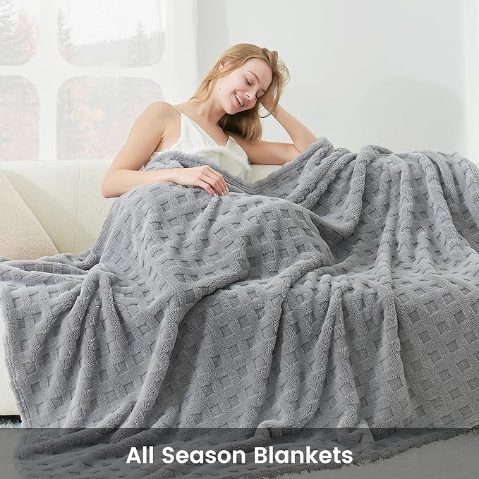 Cozy Bliss Ultra Soft Waffle Blanket - Lightweight Cozy Blankets Gift for Women,Cute Checkered Throws Blanket for Bed, Couch and Sofa,Grey,66x90 Inches