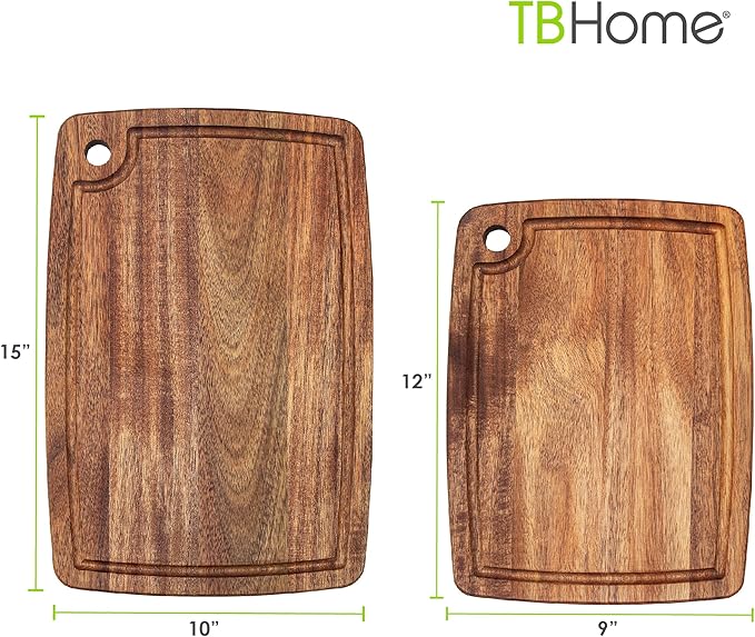 2-Piece Acacia Wood Cutting Board Set, Set of 2 Wooden Cutting Boards