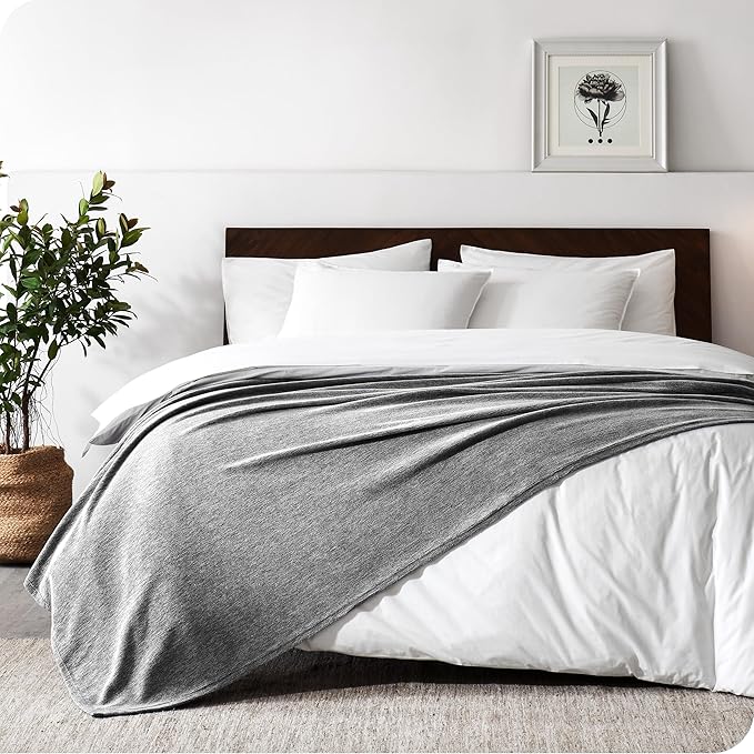 Bare Home Polar Fleece Blanket - Extra Long - Heathered Light Grey - Warm & Cozy - Premium Fleece - Throw for Bed, Camping and Travel - Lightweight (Twin/Twin XL, Heathered Light Grey)