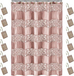 Zahari Home 13pc Sinatra Bathroom Shower Curtain Set - Blush Luxury Fabric With 12 Hooks - Unique Design Bling
