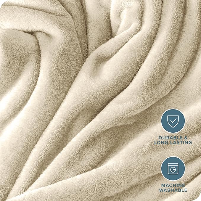 Bare Home Fleece Blanket - Kid Size - Ultra-Soft Lightweight for Bed, Sofa, and Couch - Luxury Microplush - Cozy Warm Blanket (Kid, Oyster)
