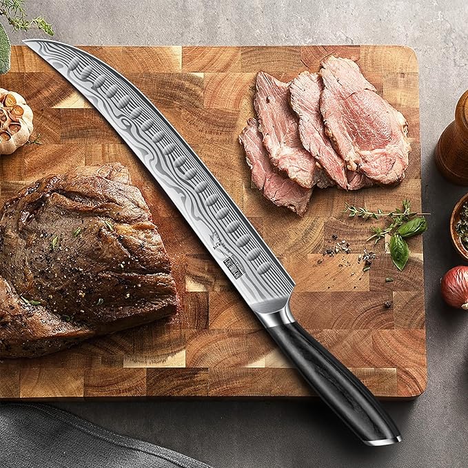 HOSHANHO Carving Kinfe 10 Inch, Forged High Carbon Powder Steel Butcher Breaking Knife, Razor Sharp Curved Brisket Slicing Kinfe for BBQ & Meat Cutting