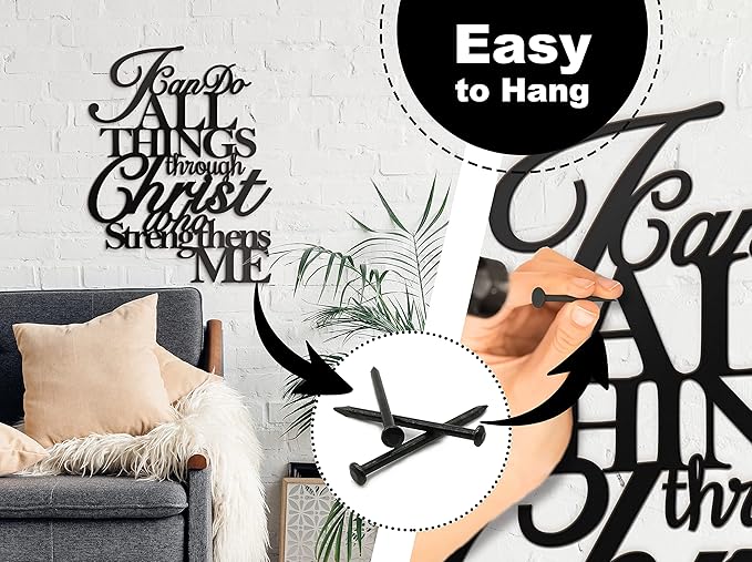 I Can Do All Things Through Christ Wall Decor Metal Art,17"X13" Philippians 4 13 Wall Art Christ Home Decor I Can Do All Things Through Christ Who Strengthens Me Religious Christian Metal Wall Art Scripture