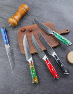 Steak Knives Set of 4, Ultra Sharp Non Serrated Kitchen Steak Knife 5 Inch - Damascus Steel & Resin Handle - Xuan Series(Jade Green)