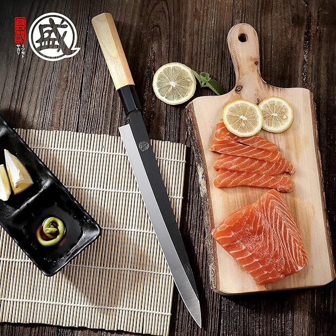 MITSUMOTO SAKARI 10 Inch Sashimi Knife, Single-Bevel Japanese Knife with Tungsten Alloy Steel, for Professional Sushi Cutting & Fish Filleting