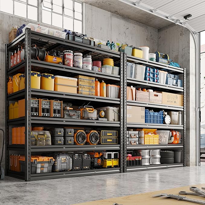 REIBII 3600LBS Garage Shelving 78" H Shelves for Garage Storage Metal Storage Shelves 6 Tier Adjustable Shelving Unit for Basement Warehouse Pantry 48" W X 24" D X 78" H