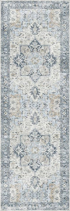 GENIMO Runner Rug 2x10, Machine Washable Vintage Runner Carpet, Non Slip Hallway Rug, Low Pile Lightweight Rugs for Entryway, Hallway, Kitchen and Corridor, Blue